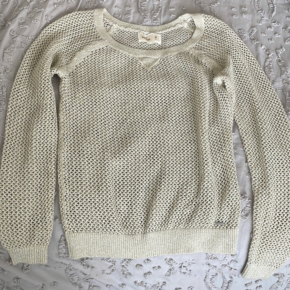 Hollister Mesh Metallic Sweater, Beige and Gold, Size Medium